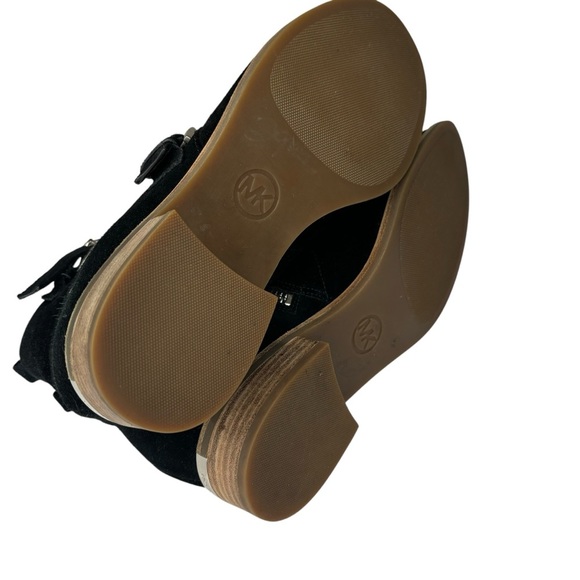 Michael Kors Black Suede Ankle Boots Two Adjustable Straps Silver Logo Size 8 - Picture 5 of 11